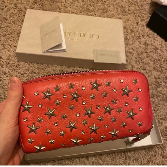 Jimmy Choo Star Wallet Pink/Red with Rhinestones & Original Packaging - Picture 1 of 12